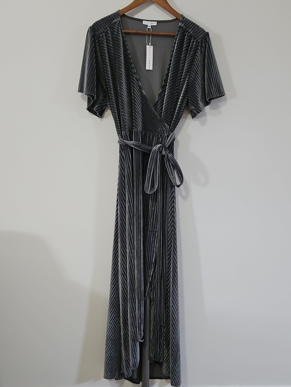 Baltic Born Andi Ribbed Velvet Wrap Dress Size XXXL Maxi Pewter